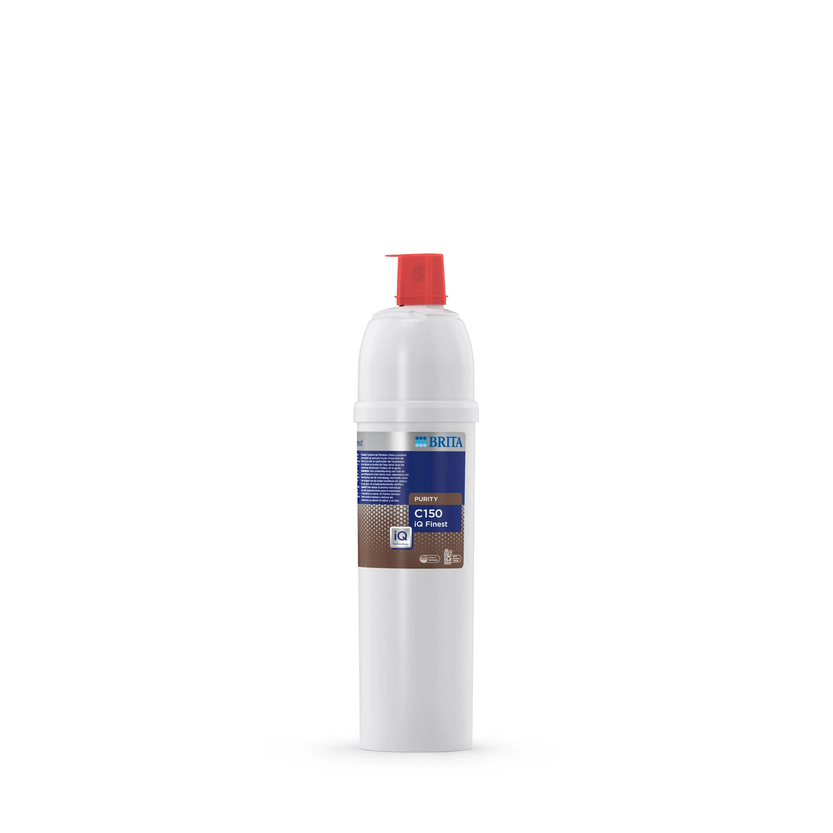 BRITA water filter cartridge PURITY C150 iQ Finest on a white background.